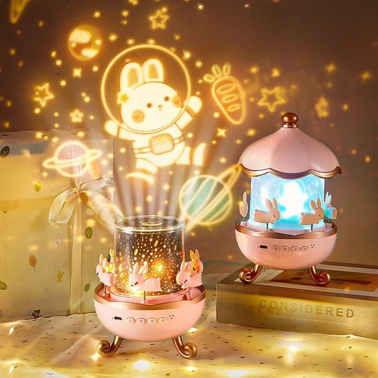 Bunny Carousel Night Light Projector With Bluetooth Speaker